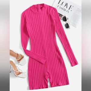 SHEIN Mock Neck Ribbed Knit Romper